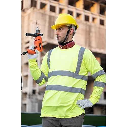 Dazonity Hi Vis T Shirt 3pcs, High Visibility Shirts for Men Women Work Safety Shirts with Reflective Strips and Pocket