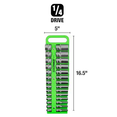 OEMTOOLS 23116 1/4" Drive Portable Magnetic Socket Organizer Tray, Magnetic Socket Holders Organizers For Tool Box, Shop, Or Garage, Holds Up To 26 Tools, Metric/SAE, Green