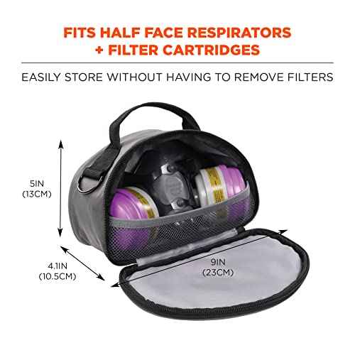 Ergodyne Arsenal 5187 Respirator Mask Storage Bag, Fits Half Face Respirators, Clamshell Design, Loop Attachment Gray