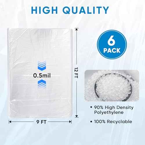 TICONN 12 x 9 Ft Plastic Drop Cloth for Painting, Waterproof Painters Plastic Sheeting, Painting Tarp for Furniture Cover, Floor Protection (6PK, 0.5Mil)