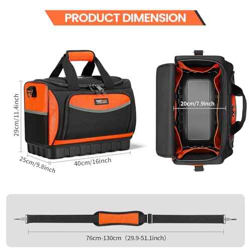 Tool Bag, Large Tool Organizer Bag with 18 Pockets,15.7x 11.4x 9.8 inch, Heavy Duty 600D Fabric, Black and Orange