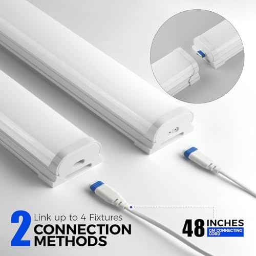 Barrina LED Shop Lights for Workshop 4FT, 5000K Daylight White, 45W, 5000LM, Hidden Wiring, Linkable 4FT Light Fixture Cord with ON/Off, Frosted Cover, LED Ceiling Light for Garage, Kitchen, 2 Packs