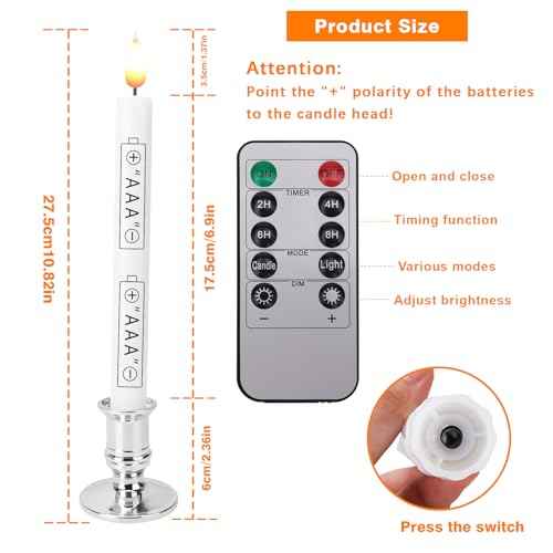 LED Flameless Window Candles with Remote Timer Sliver Base 10 PCS Battery Operated Flickering Taper Candle Lights with Removable Candle Holders Best Gift for Xmas Wedding Home Dinner D?cor