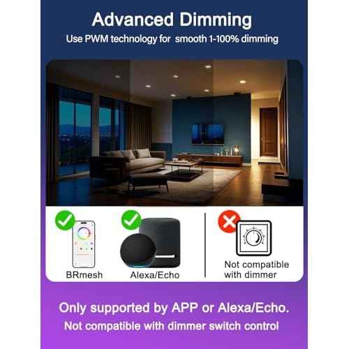 ILC 6 inch led recessed Light, Work with Alexa (Hub Required), App Controlled, RGB Color Changing, 16 Million Colors, CCT: 2700K-6000K, 14W, 120W Equivatlent, 1400LM, CRI 90, Bluetooth Mesh, 6 Packs