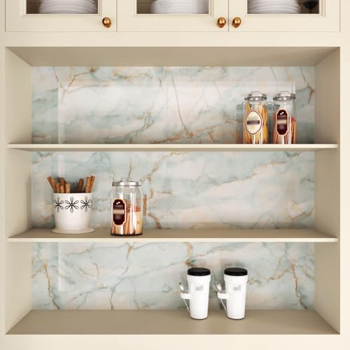 Glossy Cyan Marble Contact Paper Peel and Stick Countertops Waterproof Marble Wallpaper for Bathroom Green/Yellow Vinyl Self Adhesive Kitchen Countertop Contact Paper for Cabinets Tables 15.8"x78.7"