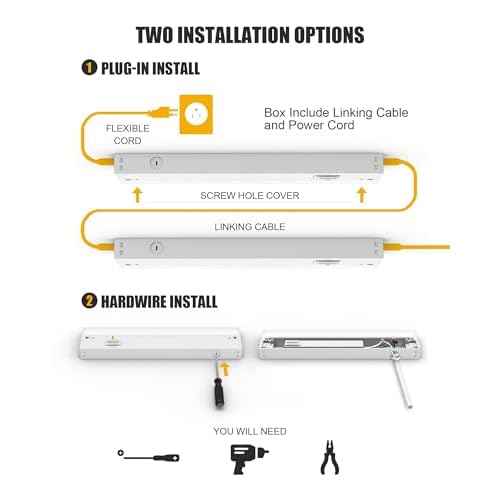 Hardwired Under Cabinet Lighting, 36 inch LED Under Counter Lights for Kitchen, CRI 97, 120V, 20W, 2000Lm 3CCT Dimmable Linkable Under Cabinet Lights with Power Cord and Linked Cord, Black