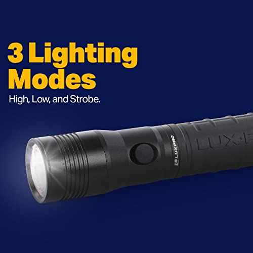 LUXPRO LP1100V3 2D Size High-output Handheld Flashlight, 455 Lumens, 2 D, Tackgrip, LPE Optics, Side Button