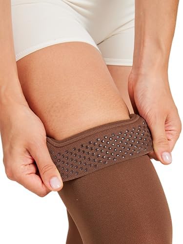MGANG Medical 15-20 mmHg Compression Stockings for Women & Men, Pair, Thigh High Graduated Compression Socks, Closed Toe, Opaque, Support for Varicose Veins, Edema, DVT, Swelling, Flight, Brown L