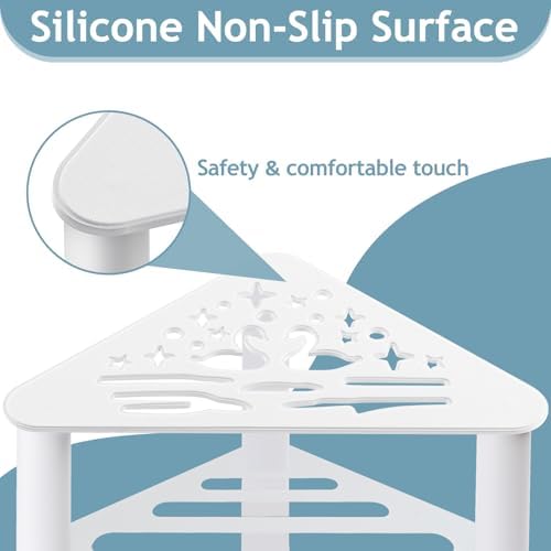 Corner Shower Stool for Shaving Legs - Metal Foot Rest Bench with Storage Shelf, Waterproof Non-Slip Chair for Bathroom Spa, White