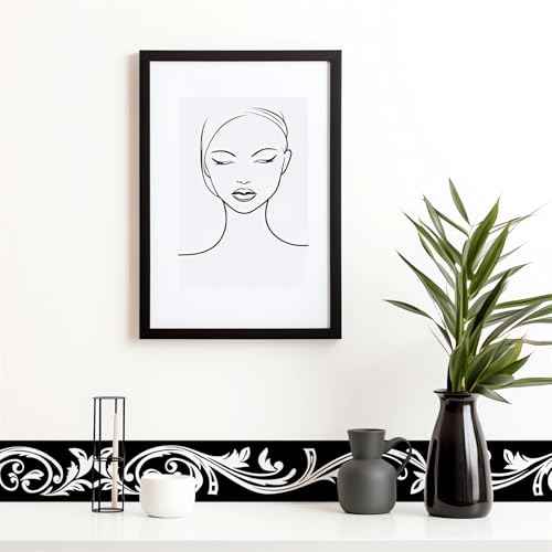 Black Floral Molding Wall Border Stickers, sacinora Skirting Wall Waist Line Decal Removable Vinyl Peel and Stick Bathroom Bedroom Kitchen Living Room Door Trimming Mirror Frame Frill Home Decorations