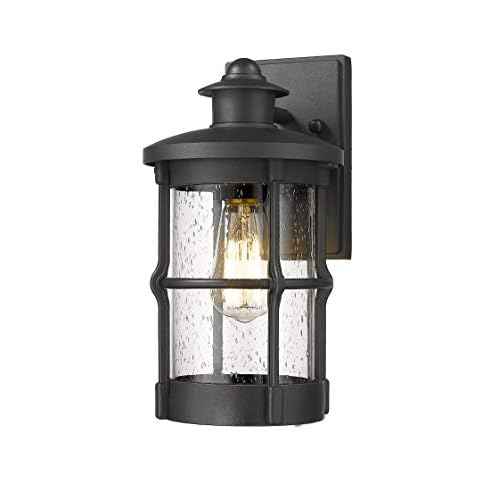 Outdoor Wall Sconces, Outdoor Wall Lights, Exterior Wall Mount Lighting, Exterior Fixture in Black Finish with Seeded Glass for Porch, Garage, Patio, Hallway, Entryway, Black 1 Pack