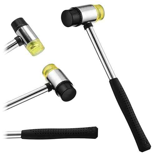 25mm Small Rubber Mallet hammer - rubber hammer with Non?Slip Grip and Dual Rubber & Nylon Heads for Craft, Tile, Jewelry and Furniture Assembly