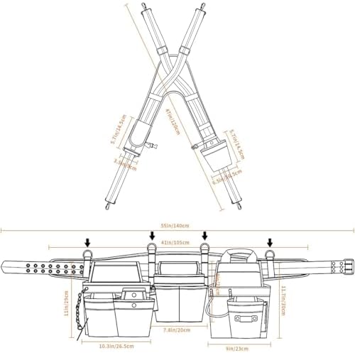 Tool Belt With Suspenders - Tool Belts for Men, 22 Pockets Tool Belt, Heavy Duty Tool Organizer for Framers Carpenter Electrician Construction Woodworker Orange