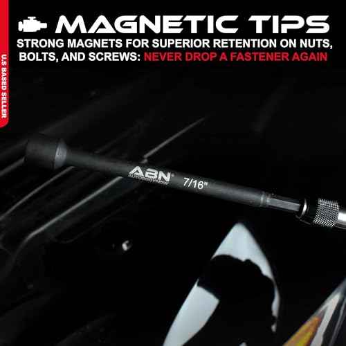 ABN 7/16 IN Impact Nut Driver Tool - SAE 6 IN Long Shank Nut Driver Bits Magnetic Tip Sockets, 1/4 IN Hex Shank