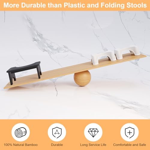 Black Toilet Stool Squat Adult, Natural Bamboo Wood Poop Stool for Adults, Bathroom Squatting Potty with Non-Slip Features, Portable Pooping Foot Step Stools