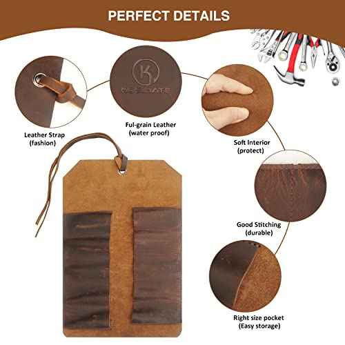 Kosibate Tool Roll Up Bag,Leather Tool Chisel Bag/Wrench Roll Pouch,Portable Woodworking Organizer Tote