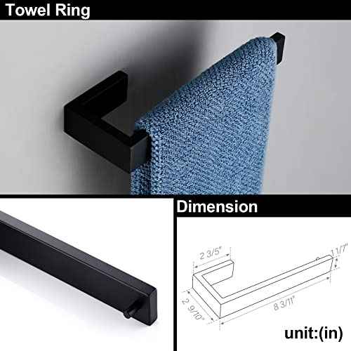 BAGNOLUX Matte Black Bathroom Hardware Set 4 Pieces, Bath Towel Holder Set SUS304 Stainless Steel, Towel Bar Rack Set for Wall Mounted, Square Bathroom Accessories Set Fixture Heavy Duty