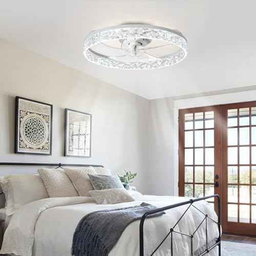 Depuley Ceiling Fans with Lights and Remote: 20" Modern Low Profile Flush Mount Ceiling Fan with App Remote Control - White Fandelier for Bedroom Living Room Kitchen Dimmable Quiet DC Motor