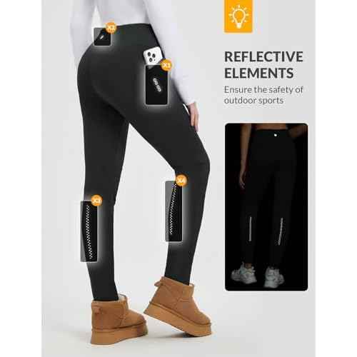 baleaf Thick Leggings for Women Water Resistant Snow Pants Fleece Lined Leggings Winter Ski Hiking Pants with Zip Pockets