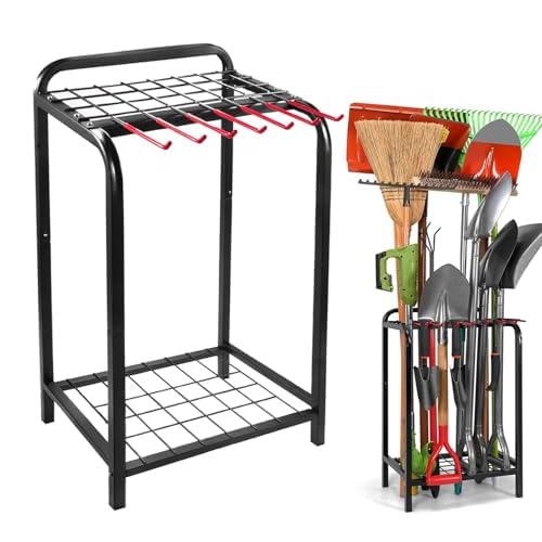 Trieez Garden Tool Organizer for Garage, Yard Tool Organizer with Hooks for Garage Organization and Storage - Sturdy Yard Tool Holder, Tool Rack for Shed, Outdoor, Tool Stand