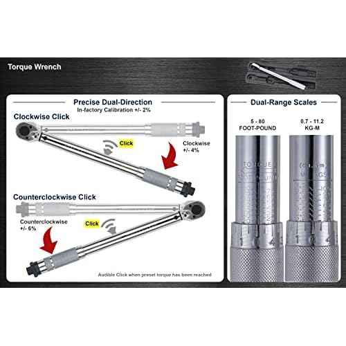 3/8" Drive 5-80 ft-lb (0.7-11.2 kg-m) Dual-Direction Click Torque Wrench
