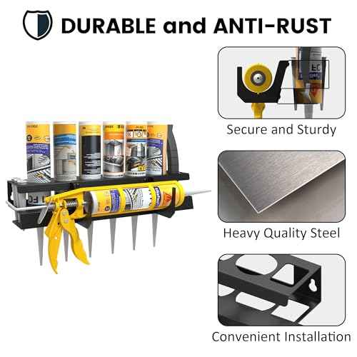 UNITEDPOWER Caulking Gun Holder 6+1, Wall Mount Hand Caulking Gun Storage Rack, Caulk Tube Organizer for Workshop, Shop, Garage
