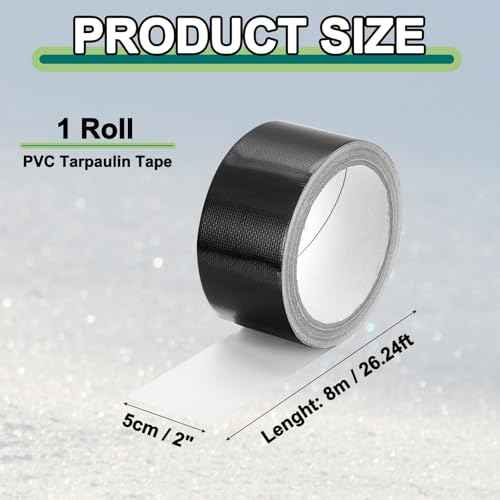 PATIKIL Awning Repair Tape 8m x 5cm Waterproof Canvas Tape High Adhesive Tear Repair Patch Kit for PVC Tarpaulin Tent Awning Fabric RV Sail Boat Cover, Black (2" x26.24ft)