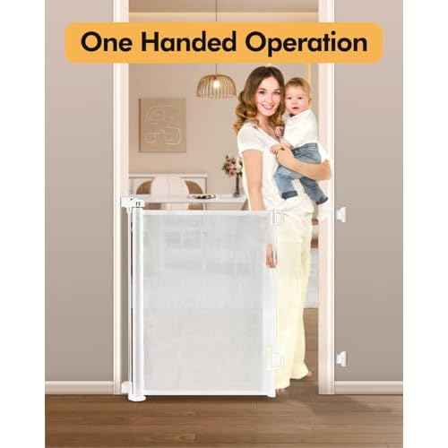 Retractable Baby Gate for Stairs & Doorways, 55" Wide x 33.6" Tall Easy Installation Mesh Dog Gate for Indoor & Outdoor Use,Pet and Dog Safety Gate for Hallways(White)