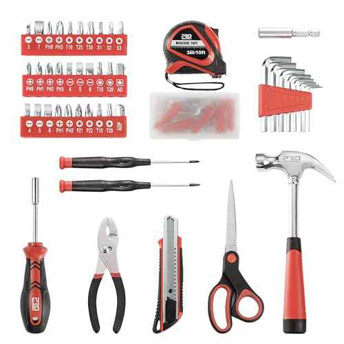 Prostormer 93-Piece Tool Kit, Basic Household Repair Tool Set with Toolbox Storage Case, Small Starter Tool Box Kit for Homeowners and College Students (Red)