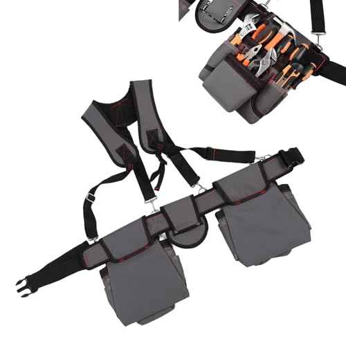 GOTOTOP Men's Tool Belt, 600D Oxford Fabric, Tool Belt Bag with Adjustable Waist Strap, Grey, 29.53 Inches, Tool Belts for Construction