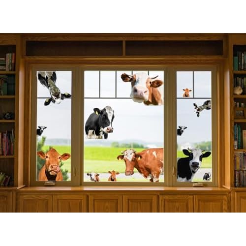 Funny Cow Wall Stickers, Cute Animal Cattle Vinyl Window Decals, Removable Farm Cow DIY Wall Art for Farmhouse Window Kids Bedroom Decor