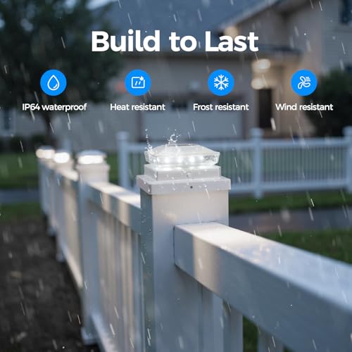 Solar Post Cap Lights, 6500K Cool White IP65 Waterproof Solar Powered Fence Light for 4x4 Wood Post & 5x5 Vinyl Fence, Deck Patio Garden Yard Outdoor Landscape Lighting, ABS Material