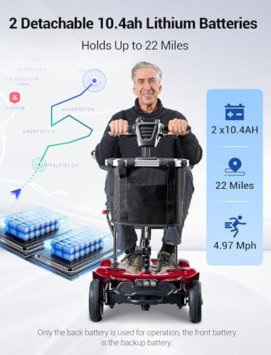 Mobility Scooter for Adults Seniors Driving 22 Miles, 42Lbs Lightweight Folding Electric Airlines Approved Mobility Scooter w/249WH*2Batteries Charger Dustproof Cover FSA/HSA Eligible (Red)