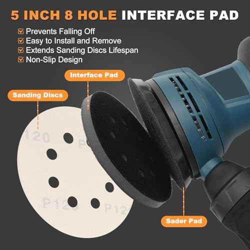 5-Inch 8-Hole Interface Pad:4 Pack Hook and Loop Foam Sanding Discs Backing Pads Replacement for Random Orbital Sander,Soft Density Sponge Round Cushion Buffer
