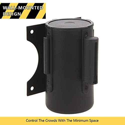 A-KARCK Wall Mount Retractable Belt 16 Foot, Crowd Control Wall Barrier with Steel Case Black and Yellow Belt Works in Any Weather Conditions
