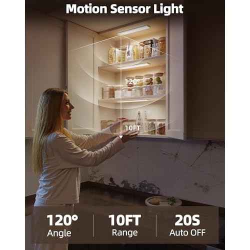 6Pack 16inch Under Cabinet Lighting, Rechargeable Motion Sensor Light Indoor, Wireless Remote Light, Dimmable 3 Color Temps Closet Lights, Under Counter LED Lights for Kitchen, Stairs