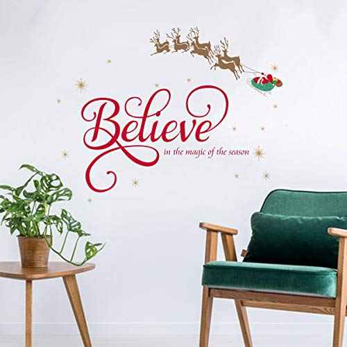 Believe Quote Wall Stickers Santa Claus Reindeer Snowfalkes Window Clings Decal for Showcase Home Decor Merry Christmas Decoration