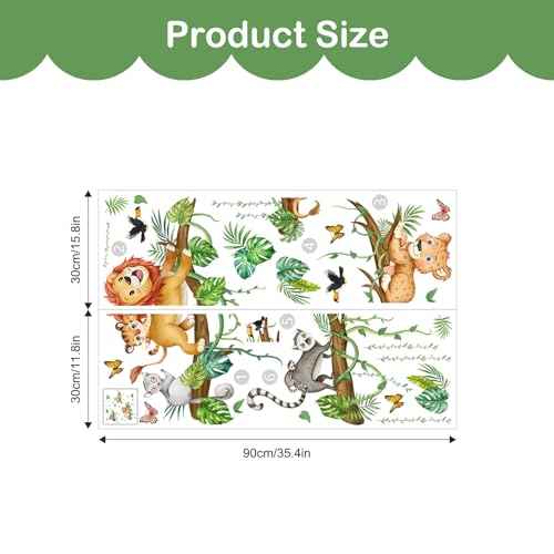 Tanlaby Jungle Animals Wall Decals Forest Lion on Tree Branches Wall Stickers Peel and Stick Cartoon Art Decor for Baby Nursery Kids Bedroom Playroom Daycare Classroom