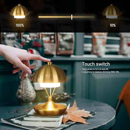 Modern Table Lamp Cordless Portable Desk Lamp, 2700K Stepless Dimming Rechargeable Battery Operated LED Lights for Bedroom, USB-C Charging, Restaurant/Bar/Night Light/Gifts (Antique Brass)