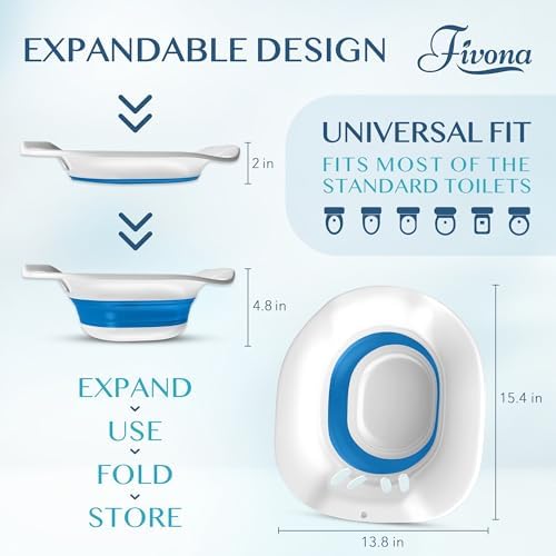 Fivona Sitz Bath for Toilet Seat with Massage Hand Flusher and Storage Bag; Postpartum Care and Hemorrhoid Treatment; BPA Free V Steam Kit; Perfect for Perineal Soak and Portable Bidet