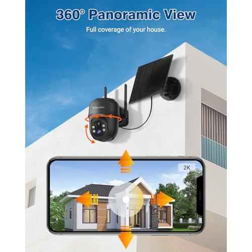 Septekon 2K Solar Security Cameras Wireless Outdoor, 360¡ÆPTZ Battery Powered Outdoor Camera, 2.4G WiFi Camera with Spotlight Color Night Vision, Motion Sensor Alarm, IP66, Black
