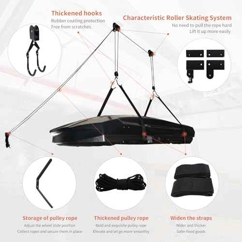 SYDSZ Cargo Box Ceiling Hoist ? Garage Pulley Lift System for Rooftop Cargo Carrier Fits Garage or Shed with 200lb Capacity for Roof Luggage Frame or Kayak, Canoe or Bicycles