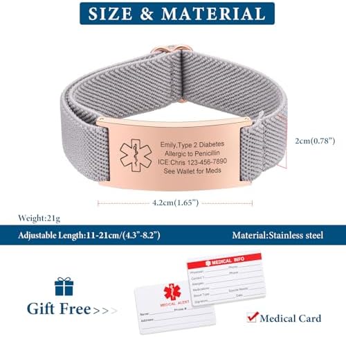 VNOX Medical Alert Bracelets for Men & Women Kids with Free Engraving Adjustable Stainless Steel Mesh Emergency Medical ID Bracelets Wristband