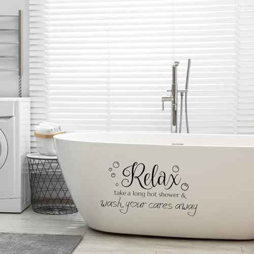 SUPERDANT Bathroom Wall Decals Relax Shower Door Decals Bath Wall Sticker for Dorm Take A Long Hot Shower Quotes Wall Art DIY Decor Wall Art Stickers Vinyl Bathroom Stickers Shower Doors 22.8x13inch