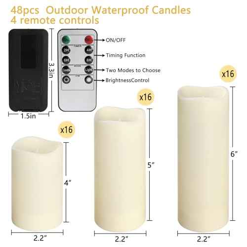 48-Pack LED Flameless Candles with Remote Control - Perfect for Home, Parties, and Special Occasions - Create a Magical Ambiance Effortlessly(Three Sizes)