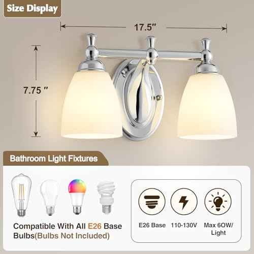Bathroom Vanity Lights Over Mirror, 2 Light Bath Vanity Light Modern Chrome Bathroom Lighting Vanity Light Vintage Style for Living Room Cabinet Bedroom Restroom