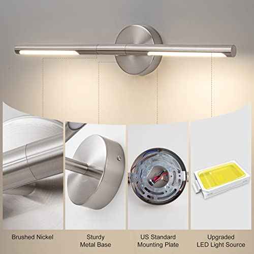 Brushed Nickel Bathroom Light Fixtures Over Mirror 24 Inch, 18W 360¡Æ Rotatable Dimmable 4000K LED Vanity Light Bar, Modern Bathroom Vanity Lights Above Mirror
