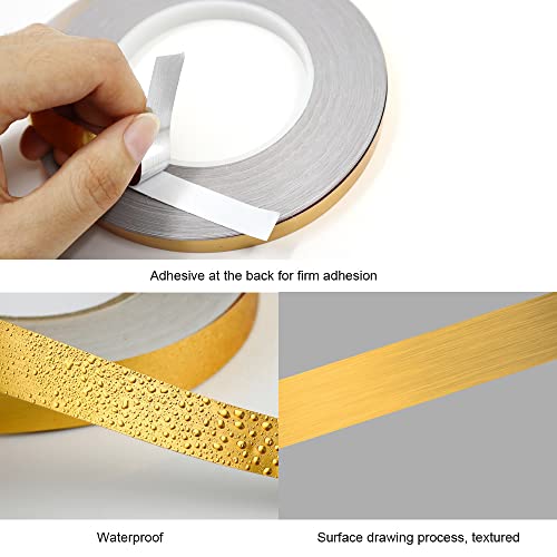 2 Rolls 0.4 Inch x 164 Ft Metalized Polyester Mylar Film Tape, Graphic Art Tape Mirror Tape, Foil Line Adhesive Tape for Wall, Floor, Tile, Gifts Wrapping (Gold)