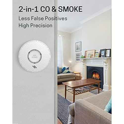 Ecoey Smoke Detector Carbon Monoxide Detector Combo, 10-Year Battery Combination Smoke Carbon Monoxide Alarm, Fire and CO Alarm with Test and Silence Function,1 Pack