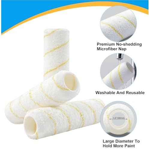 King Origin 9 Inch Microfiber Paint Roller Covers 1/2" Nap - Professional Wall & Ceiling Paint Supplies, 5-Pack Paint Roller Naps for Roller Frame, No Drip Painting Tools for Home